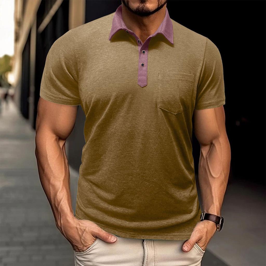 Men's Short Sleeved Shirt Men's 4-button T-shirt Casual Top