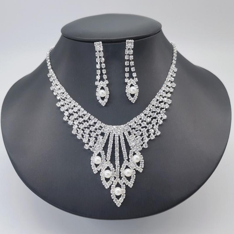 

3 шт. Сладкий Романтичный Имитация Циркона Водяной Бриллиант Свадебное Ожерелье Серьги Набор Свадебный Банкет Вечернее Платье Роскошный Циркон 45cm