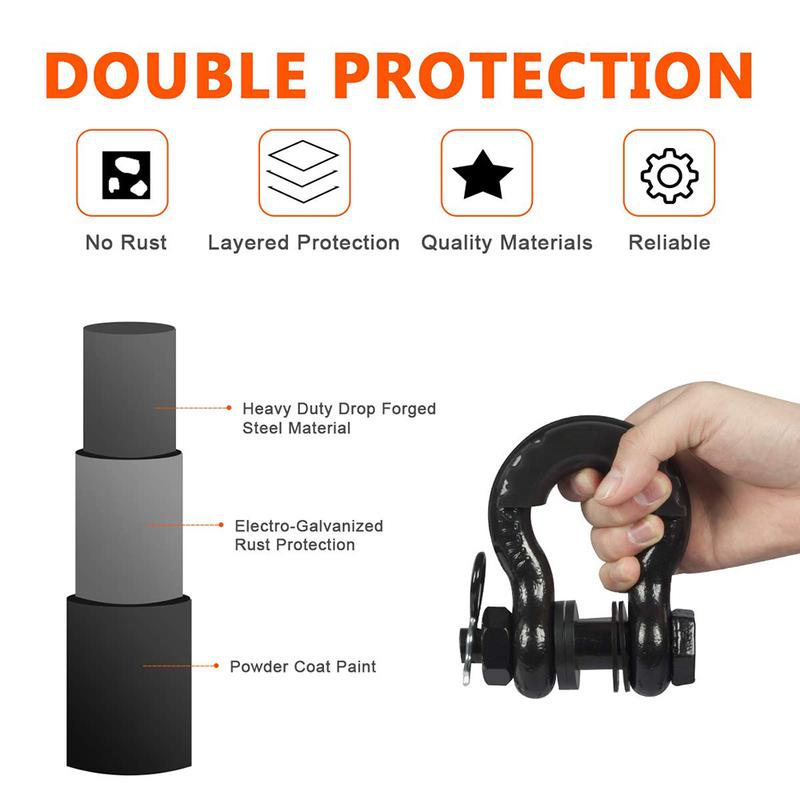 Shackles 3/4 Inch D Ring Shackle 2pcs 45,000lb Break Strength Tow Hook for Tow Strap Winch Off-Road Jeep Truck Vehicle Recovery