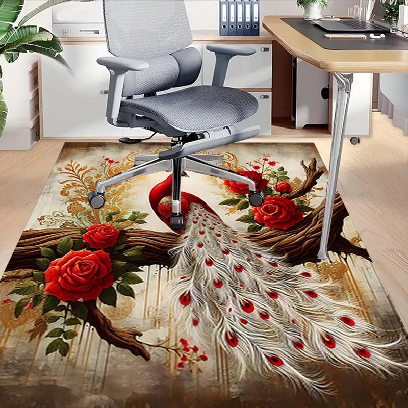 1PC Peacock Roses Extra Large Non Slip Floor carpet, Office, family, bedroom, Studio Large Area Rug Indoor Rugs