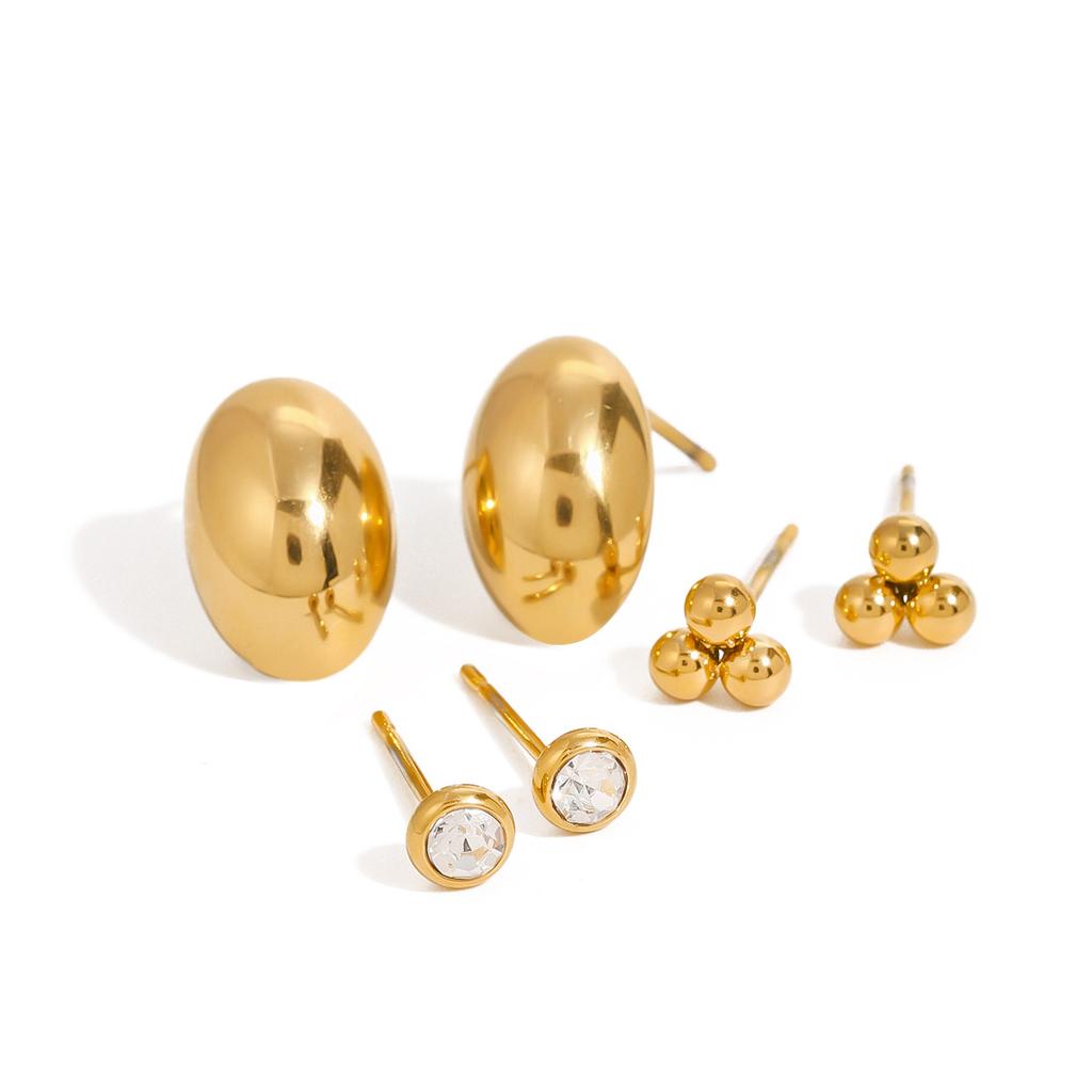 Yori 3pcs/Set Stainless Steel Statement Geometry Stud Earrings Rust Proof Metal 18K PVD Plated Trendy Daily Jewelry Bijoux