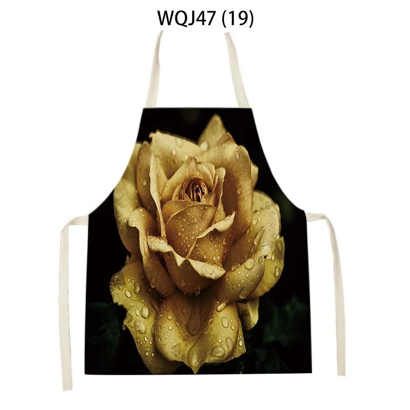 Retro Flowers Linen Kitchen Aprons Floral Printed Cooking Aprons for Women Men Baking Accessories Cleaning Pinafore Delantal