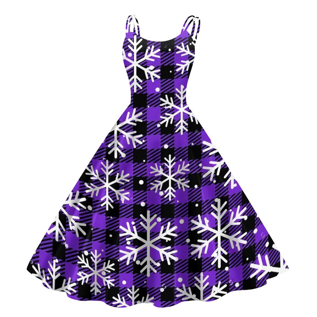 Women's Fashion Casual Christmas Print Sexy Off-the-shoulder Punk Retro Dress