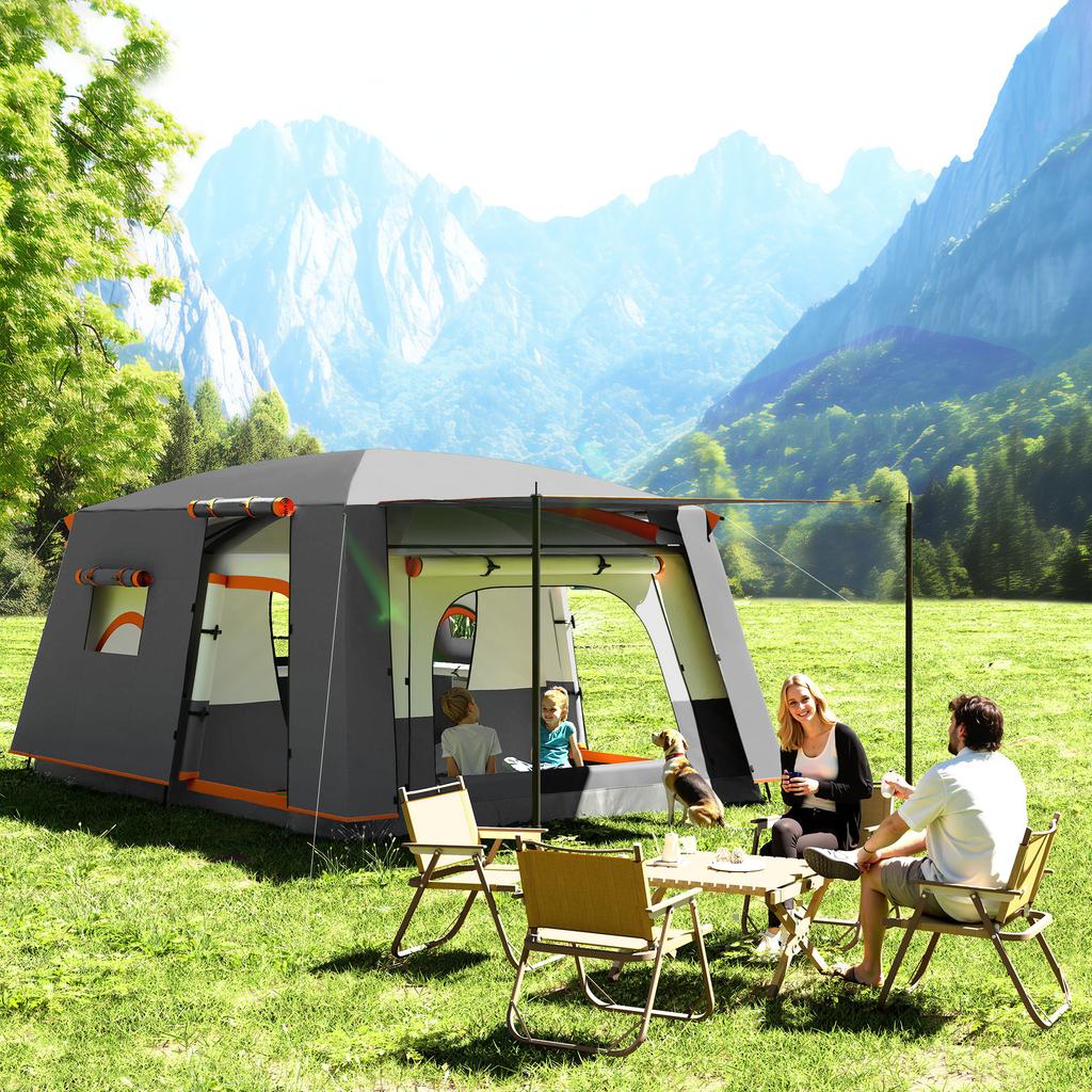 Camping tent for 4-6 people, lightweight, stable, waterproof tunnel tent with canopy and groundsheet, dark gray