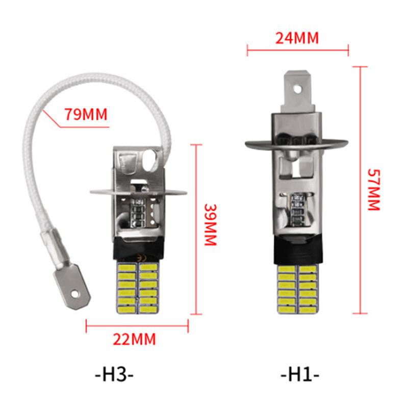 2Pcs H3 H1 Led Bulbs For Fog Lights 24 Smd White 12V Led Fog Light Running  Lamp