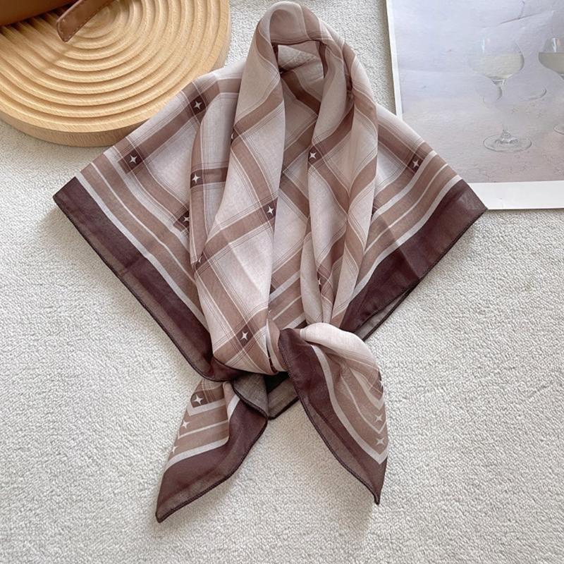 Underweight Cotton Scarf With Timeworn Checkered Pattern Soft Friendly Square Neckwear for Daily Outfits