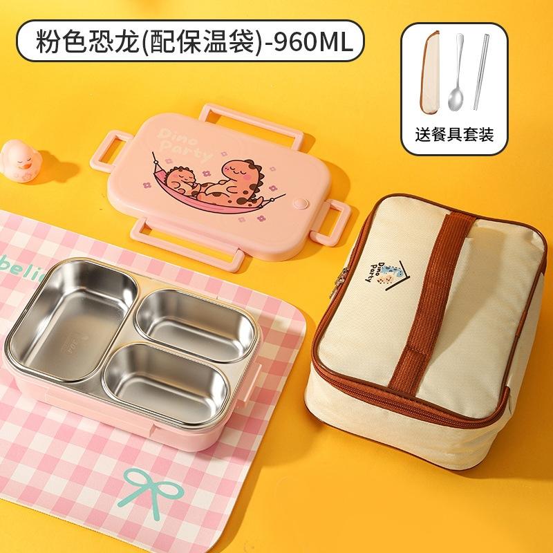Kids Students Lunch Box 304 Stainless Steel Compartment Bento with Large Capacity Portable Lunch Bag Microwave Safe