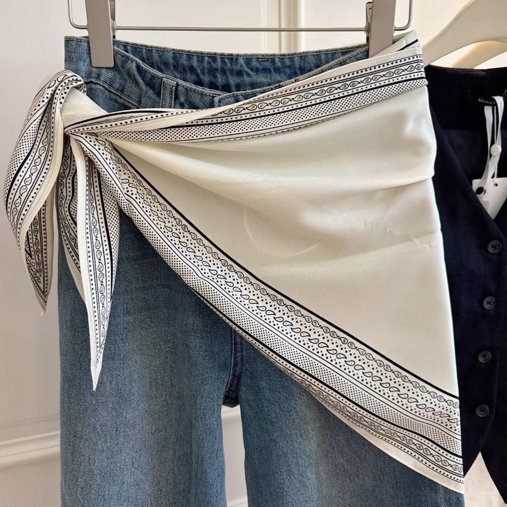 Multi-functional Floral Triangle Scarf Matching Pants Waist Belt Decorative Headscarf  Summer