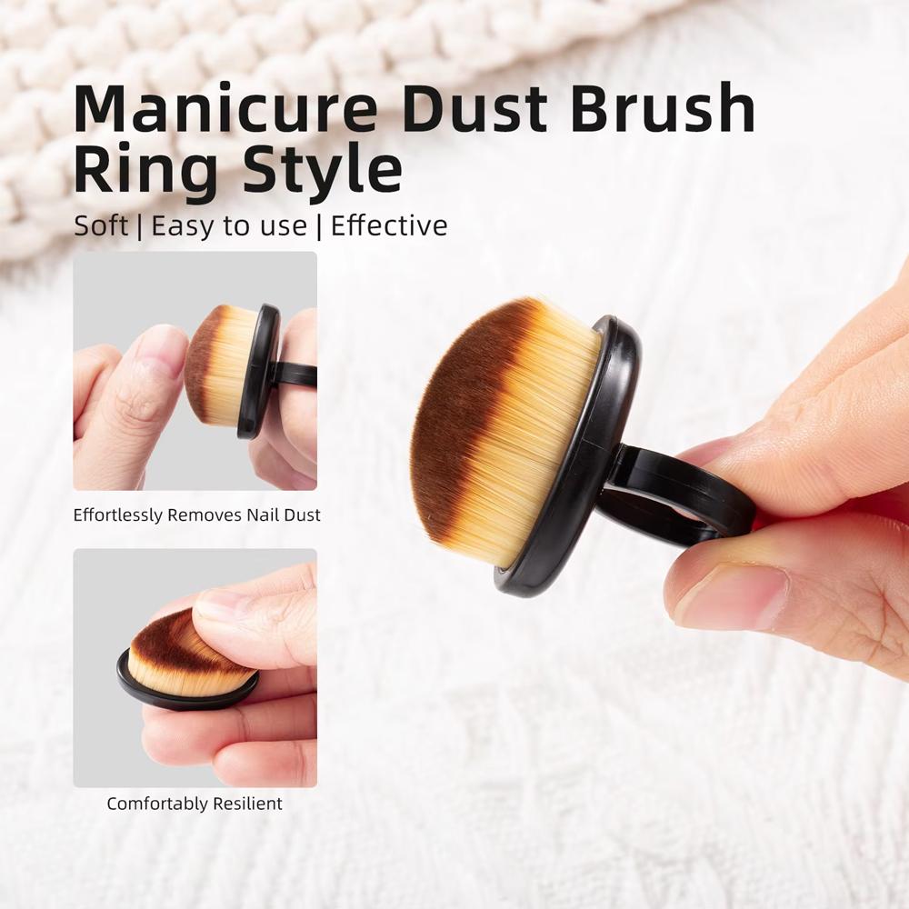 1/10Pcs Manicure Dust Clean Brush Finger Ring Duster Soft Hair Nail Polish Powder Dusting Tools Nail Art Dense Bristles Brush