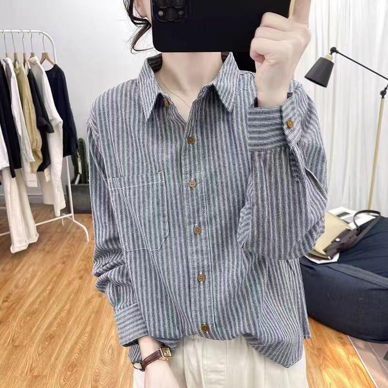

Women s Retro Cotton Slim-Fit Long-Sleeve Lapel Shirt Jacket 2XL for 70-77 kg темно-серого
