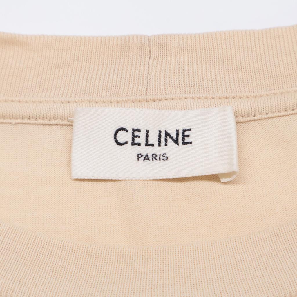 Celine Beige 2X681671Q Cotton Logo Short Sleeve T-Shirt Tops XS beigeUsed