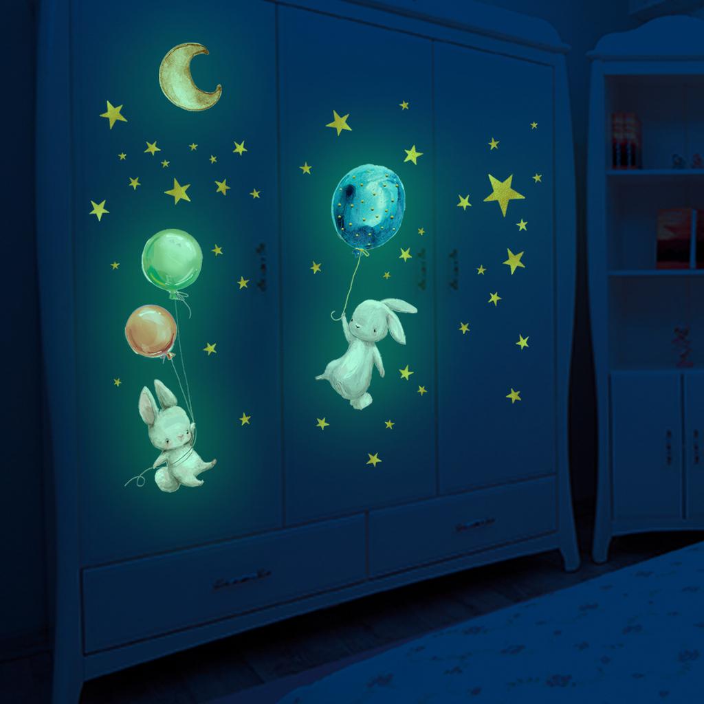 Bunny Balloon Luminous Stars Wall Sticker