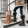 Gray Knee-length Snow Boots for Women, Winter Two Wear Fluffy Plush Thermal Cotton Shoes, Platform Boots