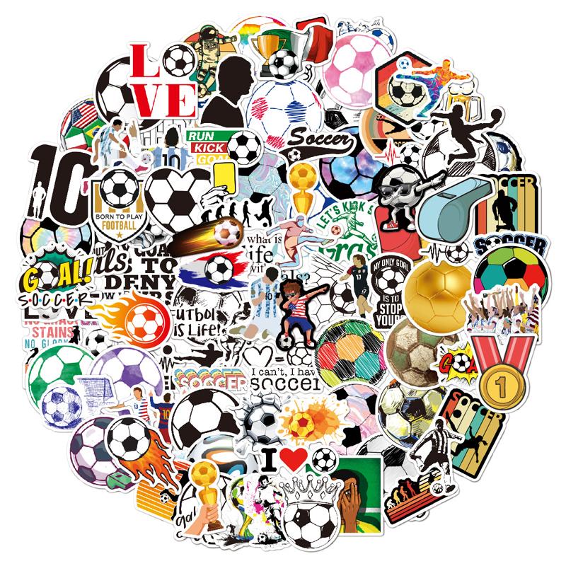 100 PCS Cute Soccer Stickers Sports Decals Vinyl Waterproof for Laptop Skateboard Helmet Guitar Phone Case Luggage