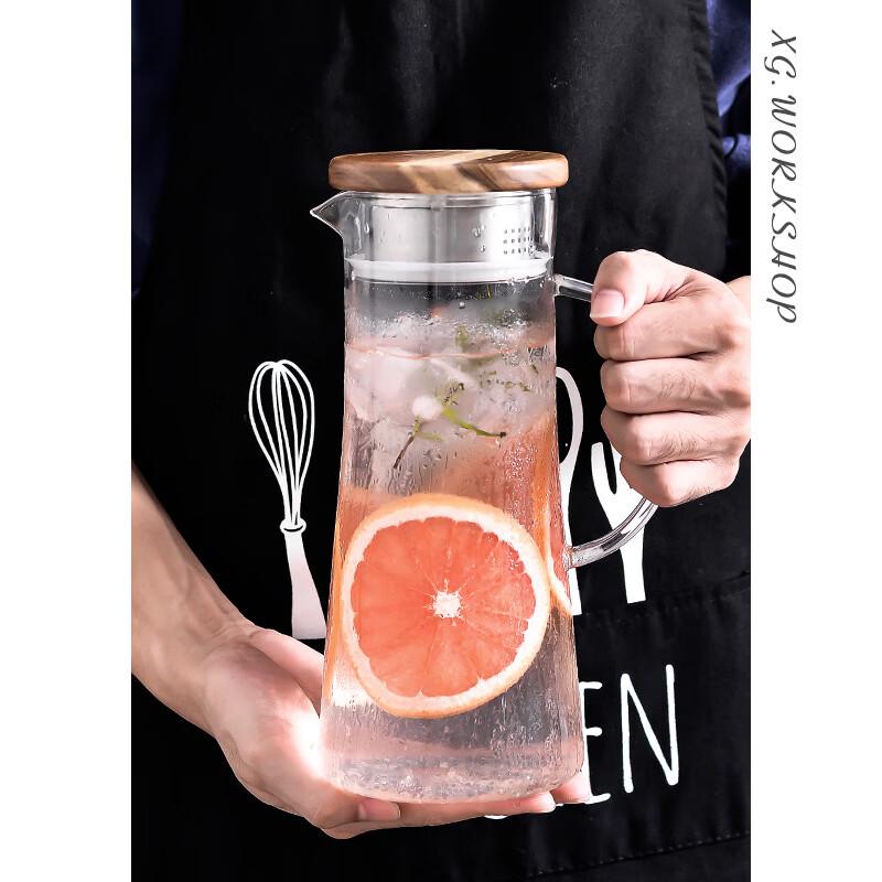 Large Capacity Glass Pitcher with Wooden Tray Set
