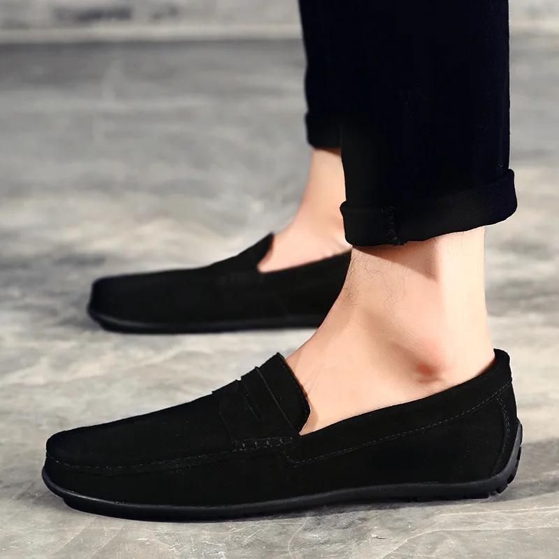 Fashion Premium Suede Leather Loafers Breathable Lining Cushioned Insole 2025 Spring Collection Anti-Slip Sole Men Shoes Big Size 38-47