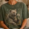 Bear and Dandelion T-Shirt, Nature Illustration Tee, Unisex Graphic Top