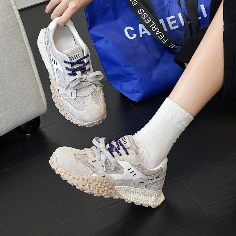 Retro dad shoes women's leather mesh casual sports shoes new niche thick-soled versatile Forrest Gump shoes