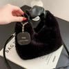 Winter Women Plush Handbag Soft Furry Clutch With Cherry Pendant Fashion Lady Shoulder Messenger Bag