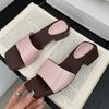 Fashion 2025 New Luxury Ladies Heeled Slippers Shoes Summer Beach Female Slides Sandals Fashion Square Toe Women Low Heel Slippers Shoes