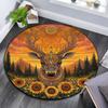 Deer Sunflowers Round Area Rug,Carpet Rug for Living Room Bedroom Sofa Playroom Decor,Non-slip Floor Mat