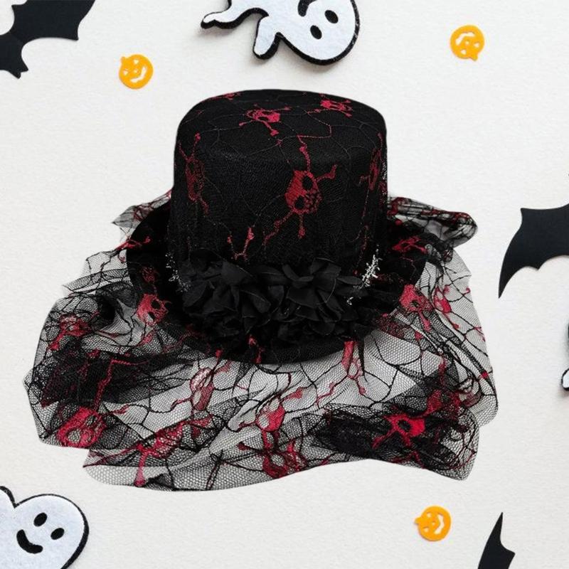 Skeleton Meshes Hat Spooky Party Hat Unisex Halloween Hat Gothicism Themed Attire for Women Vintage Look
