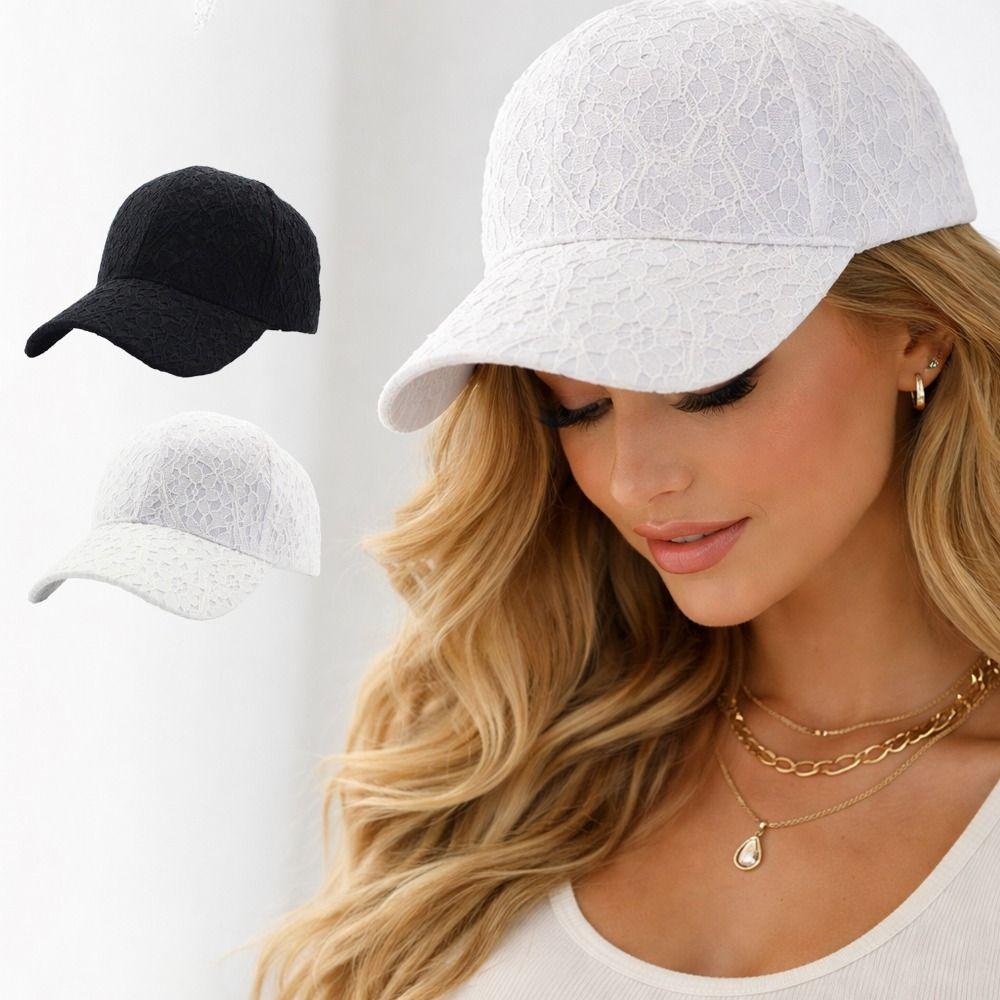 Adjustable Mesh Baseball Hat Hollow Out Outdoor Sun Hat Fashion Floral Lace Baseball Cap  For Women