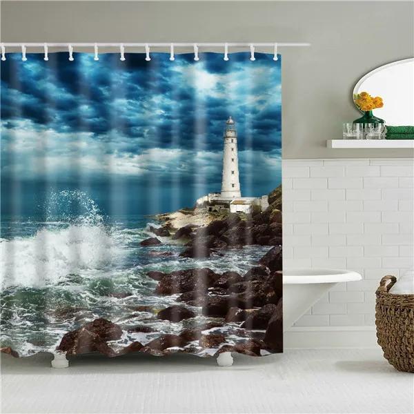 Christmas Shower Curtain Shell Snowman Flower Lighthouse Shower Curtains Bathroom Curtain Frabic Waterproof Polyester with Hooks