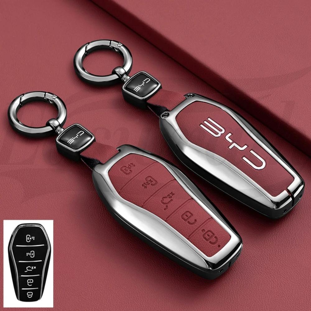 Car Zinc Alloy Leather Key Case Cover for BYD Song Plus Atto Han EV Tang DM Qin Seal Dolphin Key Bag Pouch Wallet Organizer