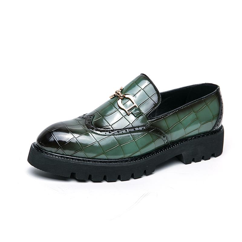 Fashion Designer Brand Men's Leather Casual Shoes Thick Soled Loafers Fashionable New Green High-end Banquet Men's Formal Shoes