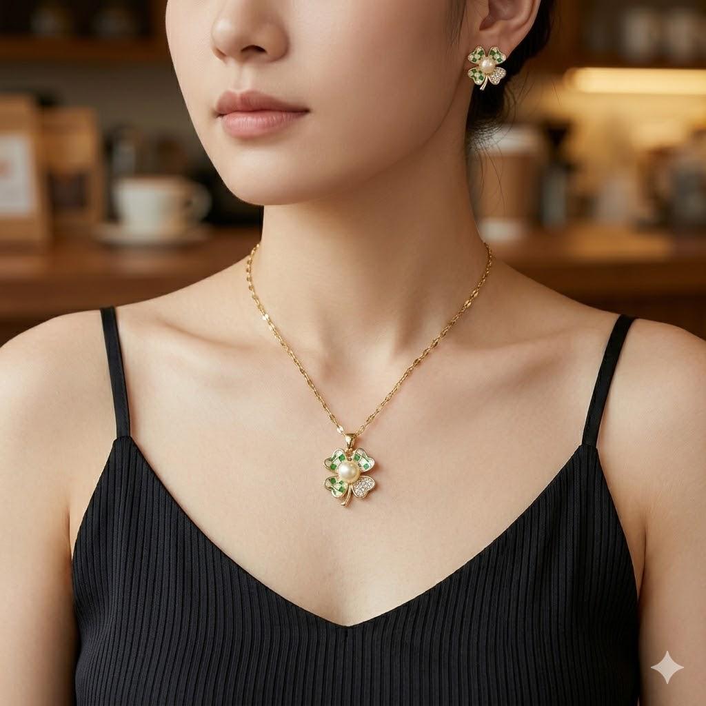 Women's European & American Style Pearl Flower Zirconia Pendant Necklace
