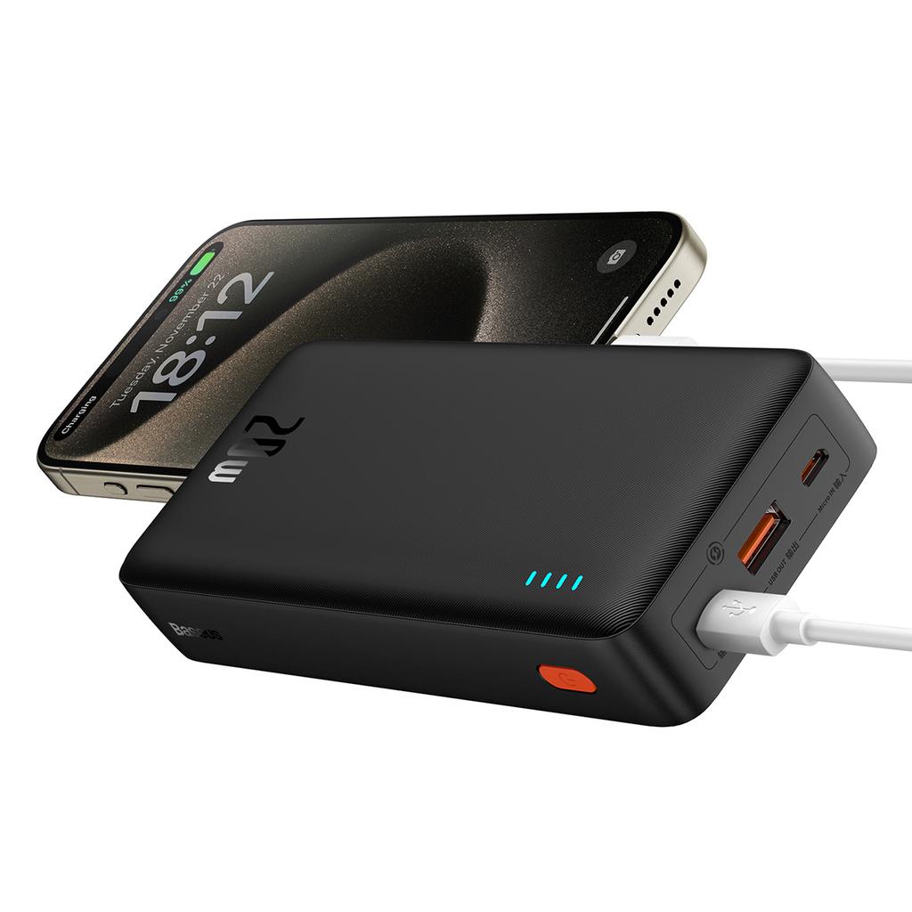 Powerbank 20000mAh Airpow 20W mit USBA USBC Kabel 50cm schwarz