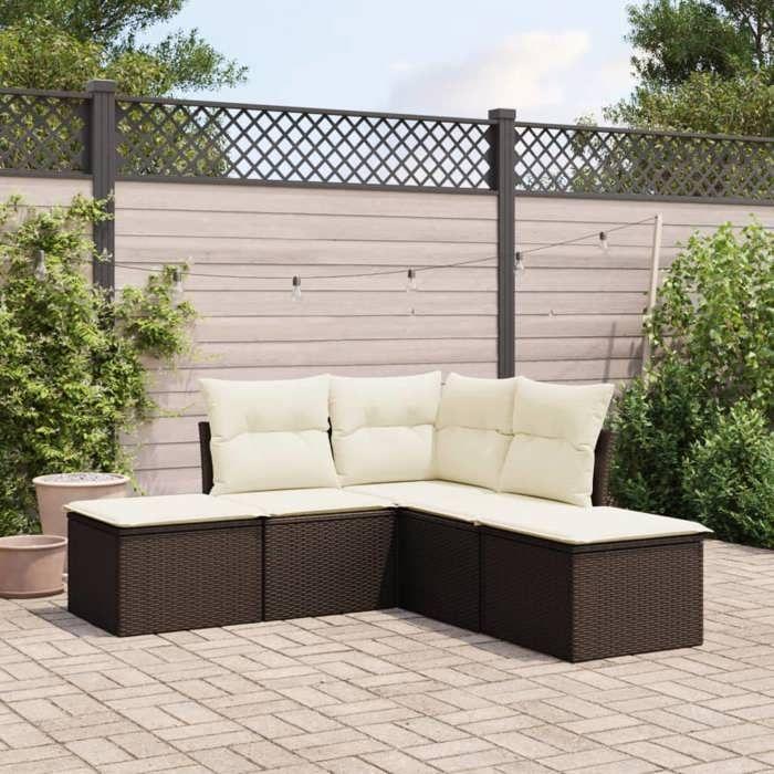 VidaXL Salon de Jardin avec Coussins 5 pcs, Canapés avec Pieds Réglables, Ensemble de Meubles d'Extérieur Patio Terrasse, 3217723
