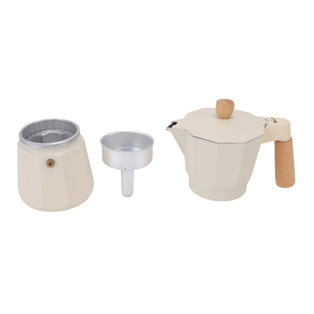 Stovetop Coffee Pot White 6 Cup Aluminum Single Valve Mocha Pot with Wooden Handle for Gas Stoves Electric Stoves