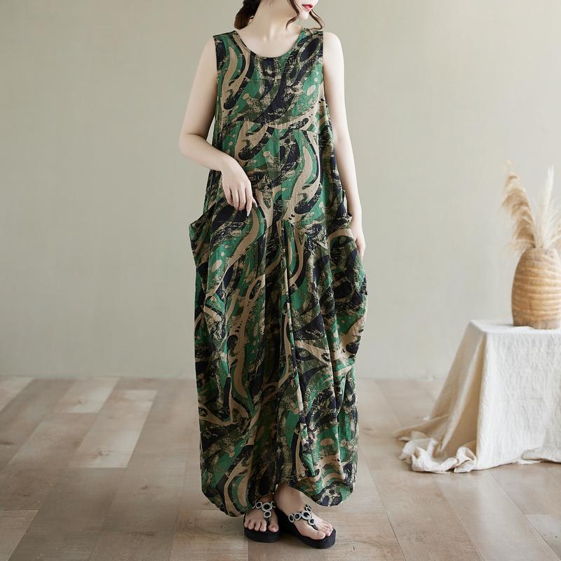 DIMANAF 2025 Summer Women Plus Size Loose Dress Basic Sleeveless Casual Long Vintage Dress New Oversized