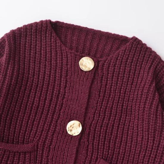 Pulover pentru femei Topuri cu decolteu cu mânecă lungă haină de tricotat cu un singur piept cu buzunare Pulover de culoare uni Cardigan