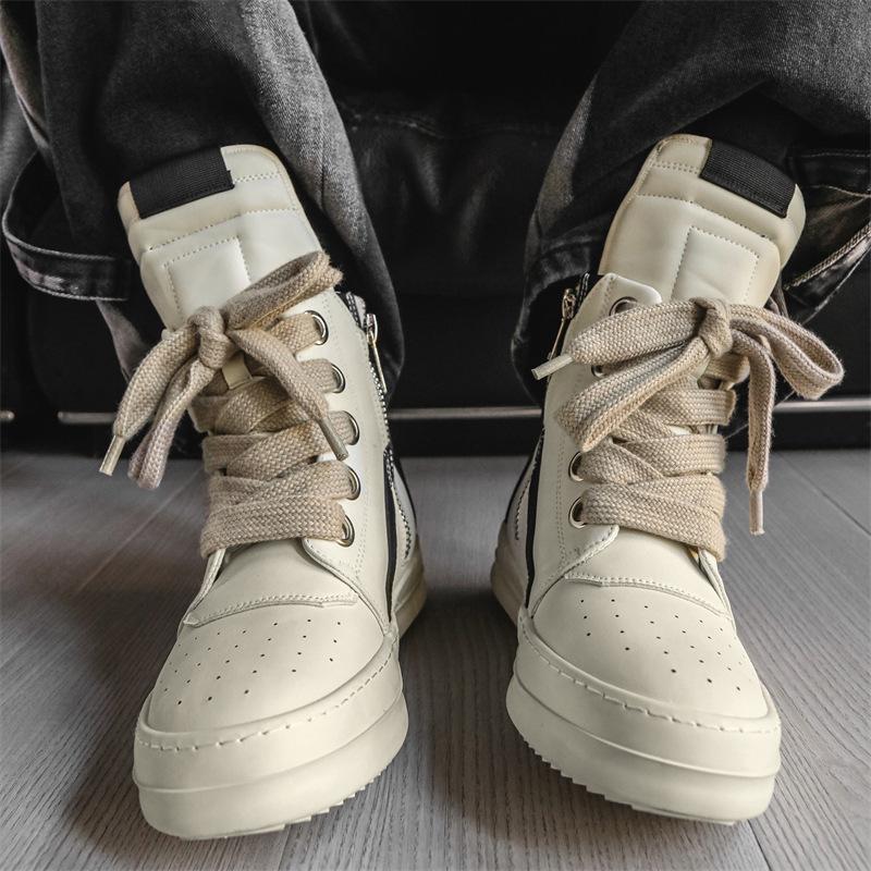 Men's Trendy High-Top Street Style Ankle Boots with Thick Sole and Height Increase - Model X168