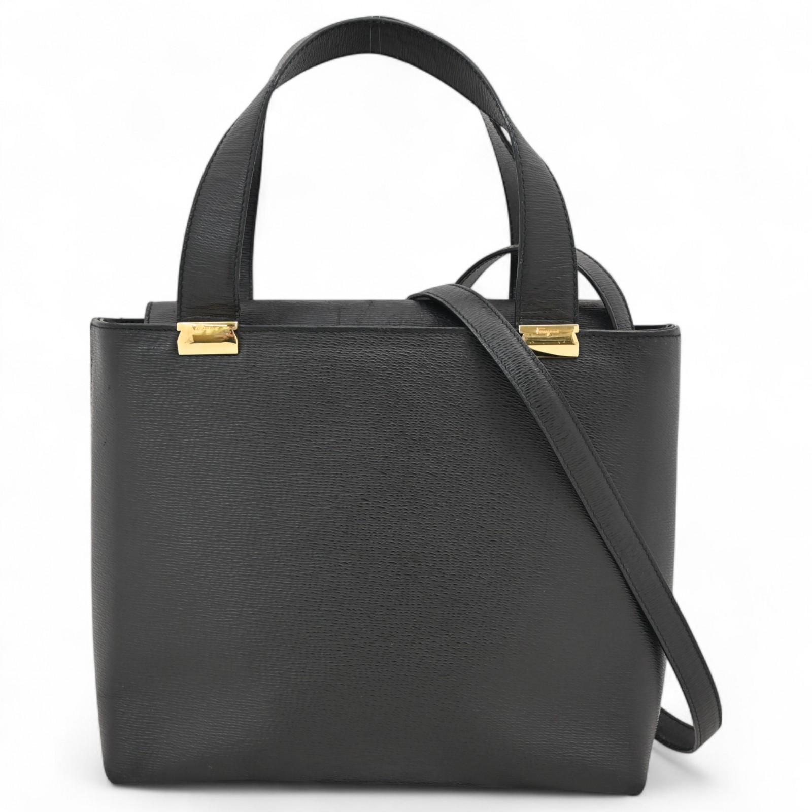 

Auth Ferragamo 2WAY handbag black leather sf5608cc