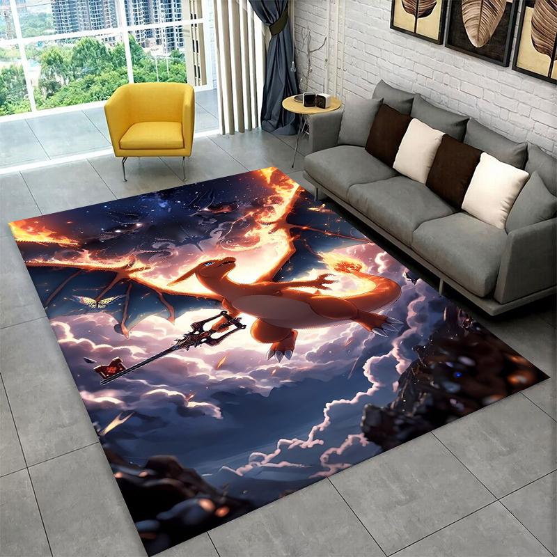 Cartoon Charizard Pokemon Non-Slip Area Rug for Living Room,Bedroom,Playroom,Soft Carpet Floor Mat Home Decor Rug Kids Room