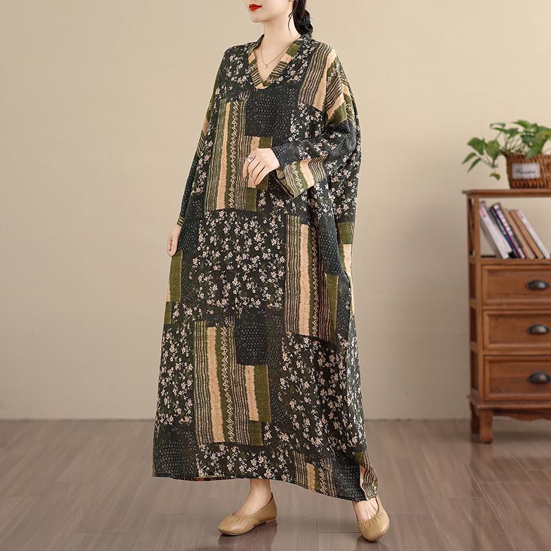 DIMANAF New 2026 Women Long Dress Plus Size Spring Summer Loose Basic Vintage Oversize Long Sleeve Maxi Floral