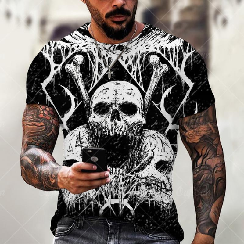 T Shirt For Men Skull Printed Casual Oversized Short Sleeve Clothes Streetwear Hip Hop 3d Printing Tops Harajuku Fashion