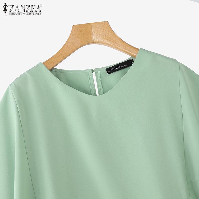 ZANZEA Bluză lejeră cu mâneci 3/4 pentru femei, cu gât rotund