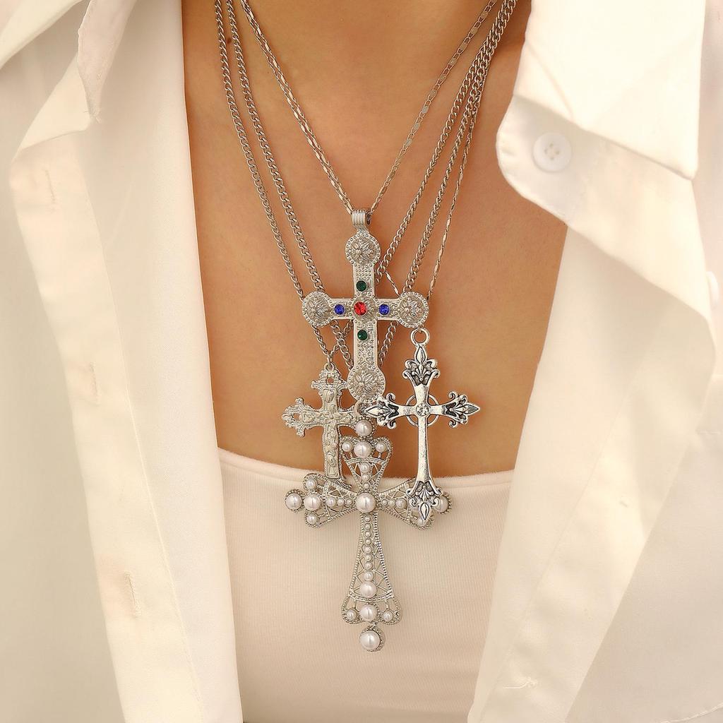 Unisex Cyberpunk Multi-layer Cross Necklace – European & American Design