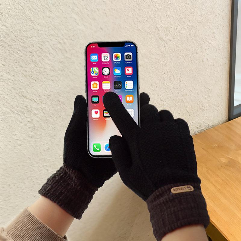 Winter Unisex Touchscreen Cotton Gloves Thick Knitted Fleece Lined Warm Cold Proof Gloves for Northeast Winter Outdoor Cycling