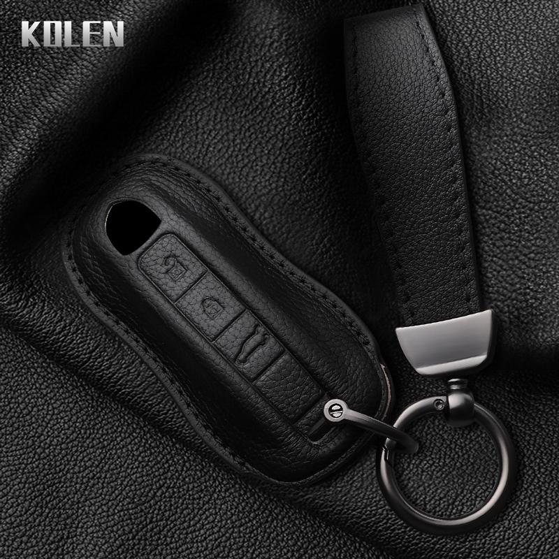 Leather Car Key Case Cover Shell For Porsche Cayenne Panamera 911 992 996 Taycan Macan Boxster 968 987 981 Key Protect Keychain