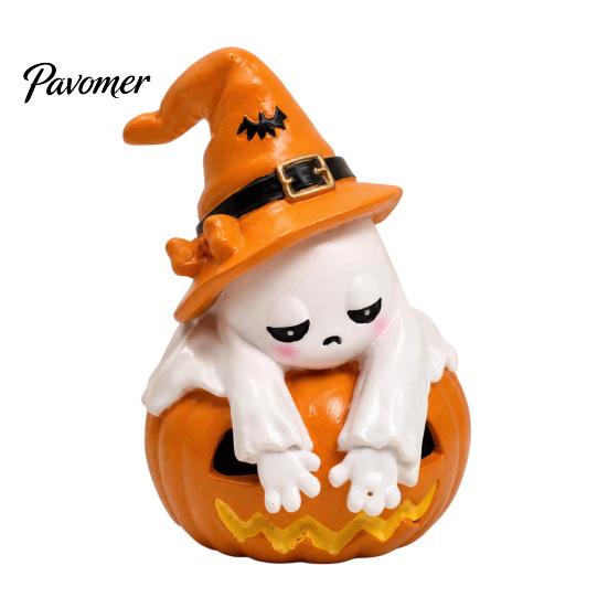 Holiday Party Prank Trinket Ghost Pumpkin Figurine, Cute Sad Leaning on Desk Decorative Resin Craft Decor, Spooky Halloween Decoration for Home Table