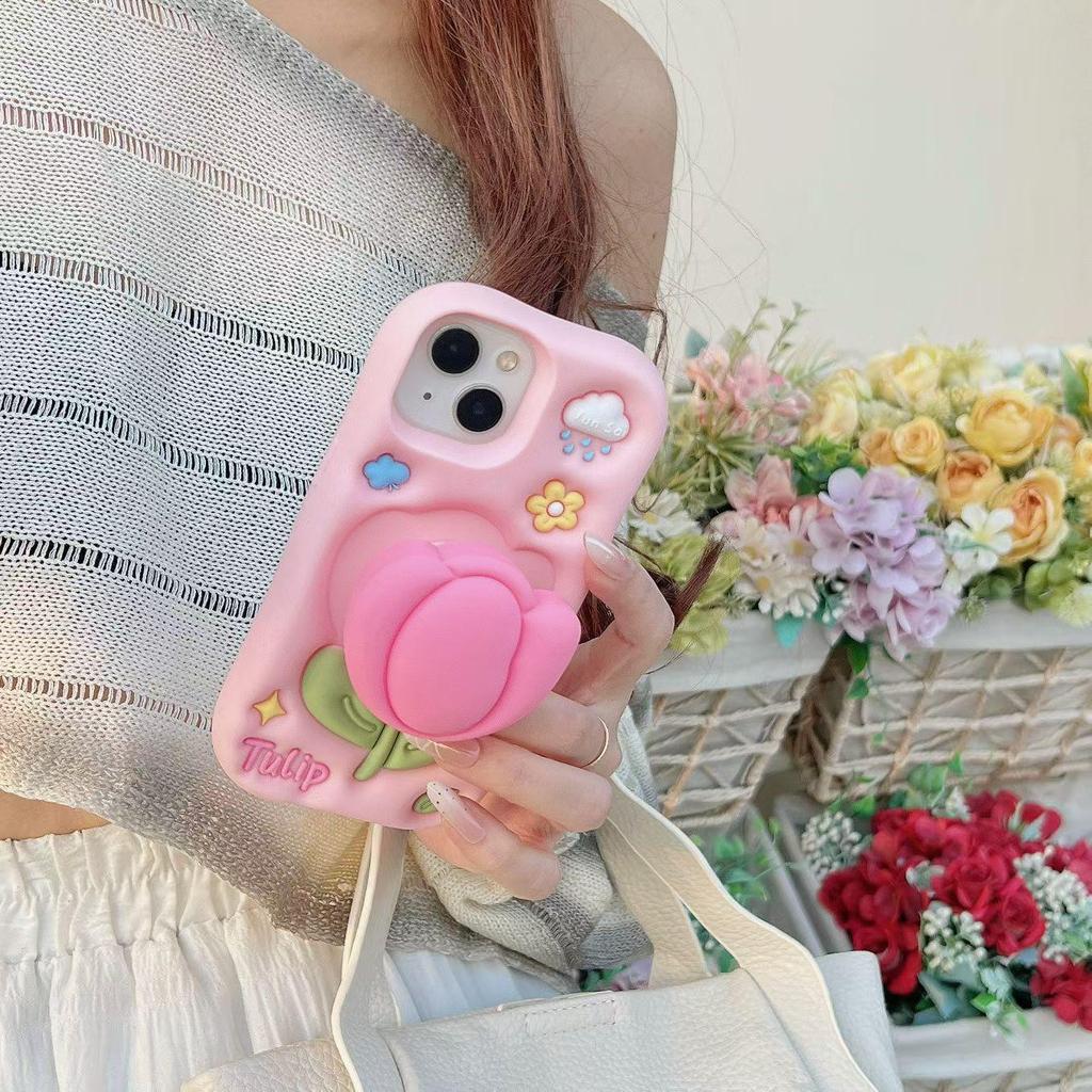 3D Pink Tulip iPhone Case for 14/15/16/17 Pro Max - Spring/Summer Collection