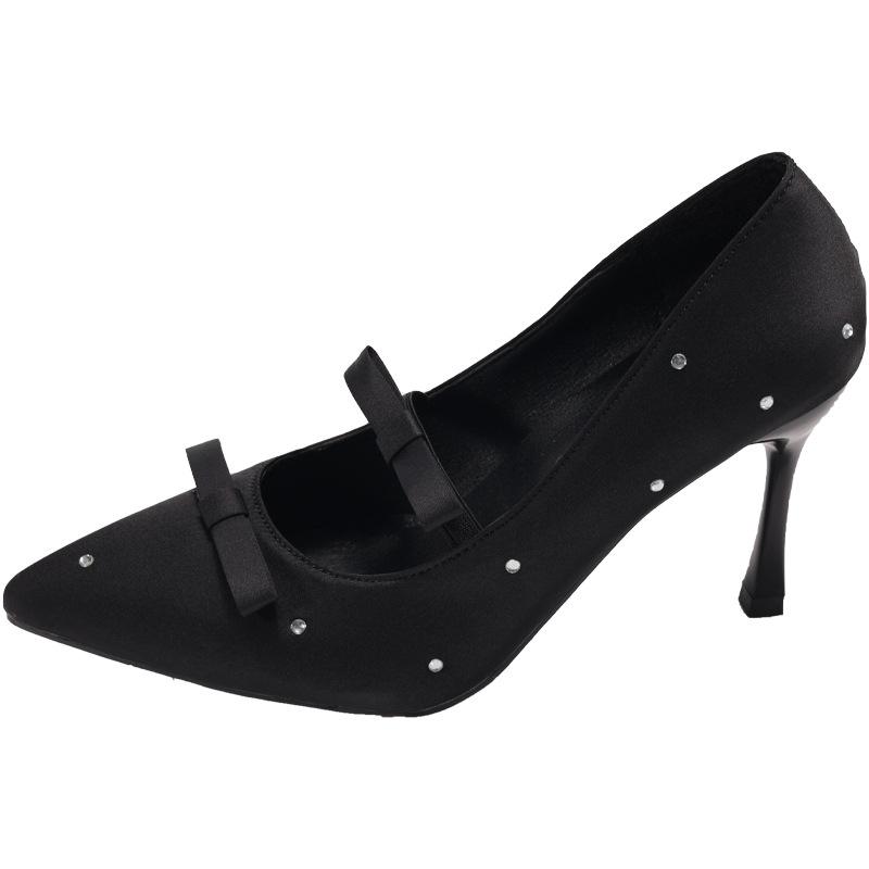 

2025 summer new black sexy versatile fashion high heels French temperament high sense square head rhinestone single shoes 40