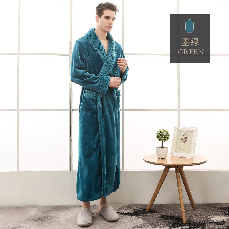 Large Size Men's Autumn Winter Thicken Warm Soft Flannel Bathrobe Couple's Luxe Robe Long Sleepwear