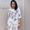 Women's Summer Short-sleeved T-shirt Shorts Casual Suit Hot Drill Wide-legged Trousers Two-piece Set